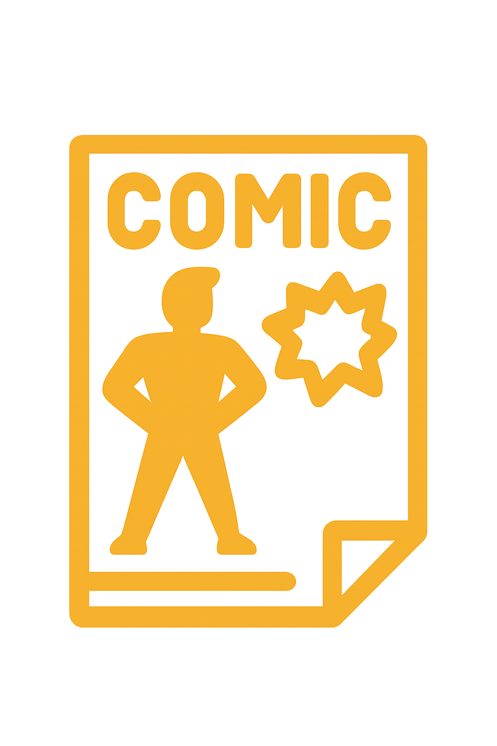 Stylized comic book icon used to represent custom illustrated covers based on your photo and story