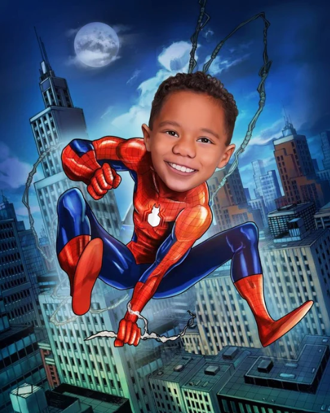 Personalized superhero cards illustrating the personalized gifts trend, featuring custom comic-style hero designs made from real people