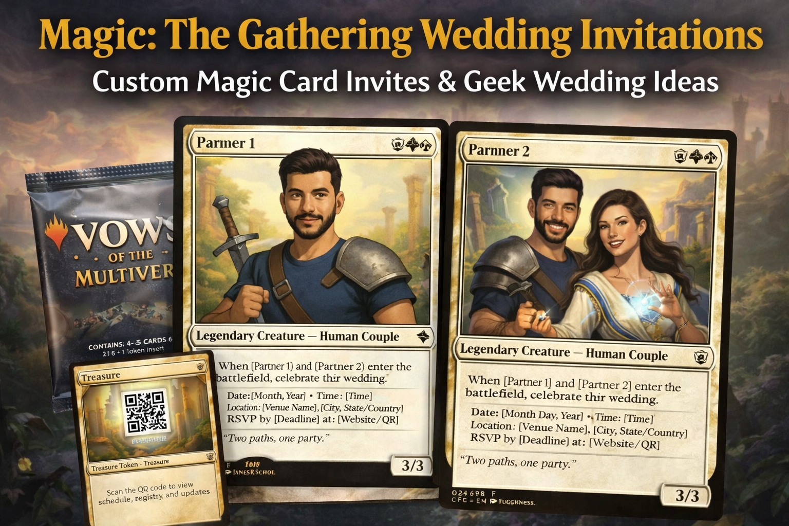 Custom Magic card wedding invitation inspired by Magic: The Gathering
